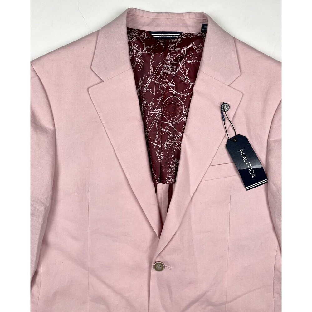 Nautica Modern Fit New Linen Blend Sport Coat Jacket Mens Blazer Pink 40S - Picture 3 of 7